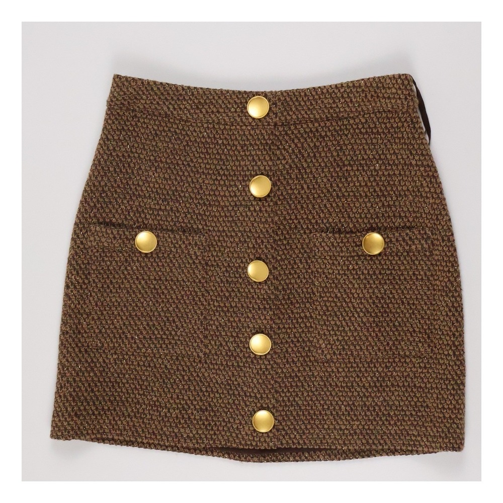 L'AGENCE Mini Skirt Zonder Button Hot Fudge Cinnamon 2 Cotton Tweed NWT $300